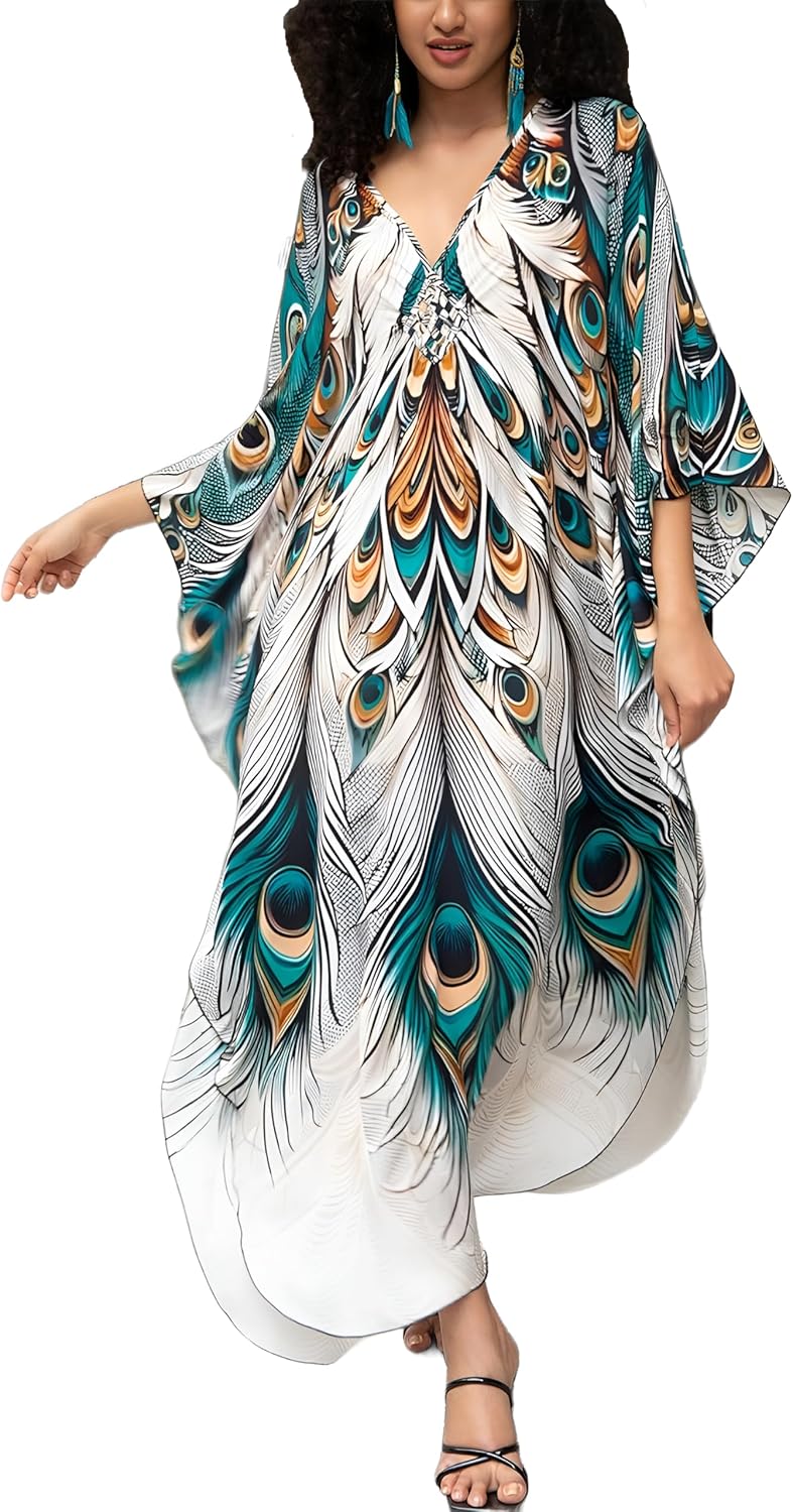 KEYLORTING Women's Plus Size Kaftan Dress – Plus Size Maxi Dress Moo Moos Beach Cover Up,Bathing Suit Cover-Up Loungewear - Image 1